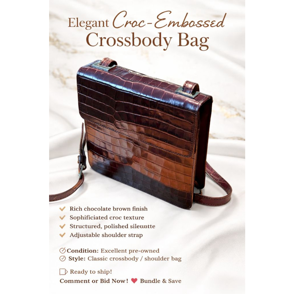 Enzo Angiolini Croc-Embossed Crossbody Bag in Brown
